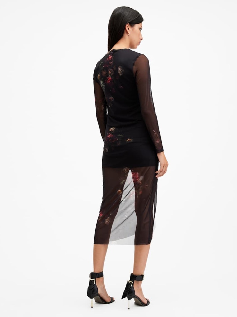 All Saints Nora Ruched Sparkle Midi Dress - Picture 2 of 9